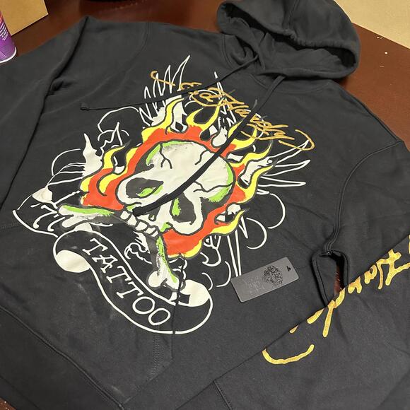 Ed Hardy men’s skull and crossbones graphic black hoodie XXL - Picture 2 of 4